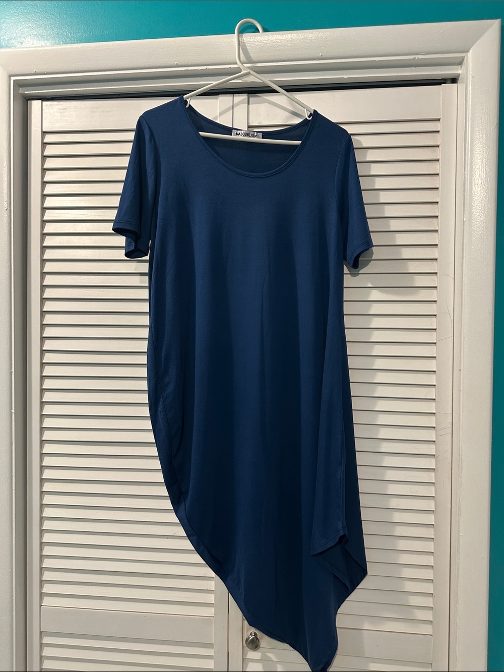 Doublju Asymmetric Navy Blue Short Sleeve Dress